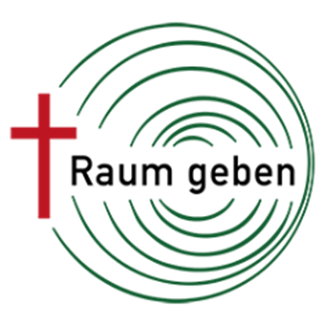 Logo der Kevelaer Wallfahrt - Rotes Kreuz und Grüne Kreise um den Text Raum geben